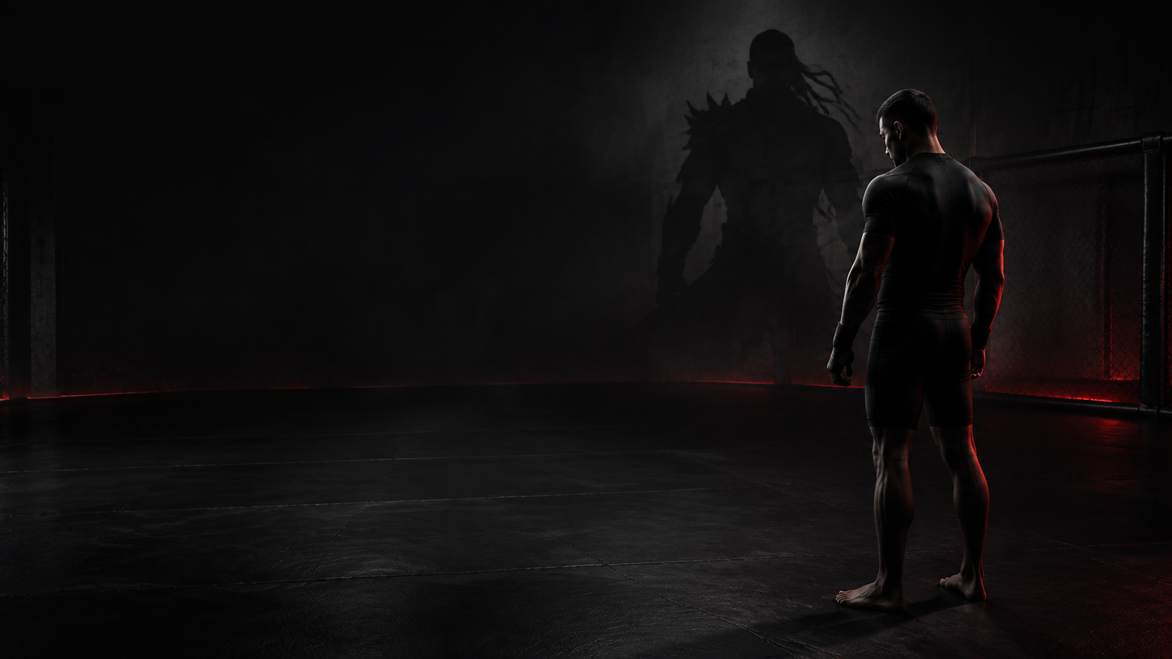 ALTER fighter standing inside a dark cage